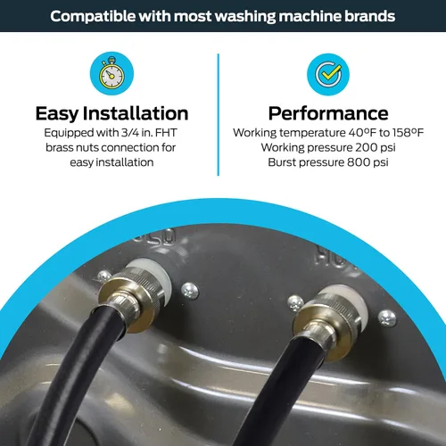 Vista 3 de Manguera de drenaje para lavadora Eastman, conexión FHT de 3/4 pulgadas, 4 pies de goma negra, 60321N