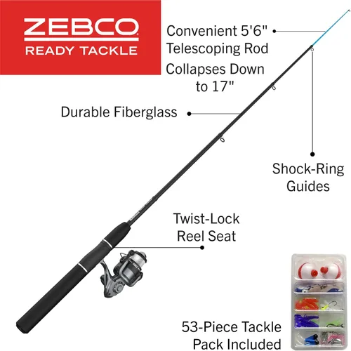 Vista 3 de Zebco Ready Tackle Spinning Reel and Fishing Rod Combo, Includes Tackle Kit