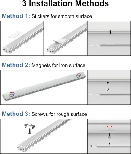 Vista 7 de ASOKO Luces LED regulables para debajo del gabinete, blanco cálido 3000 K, 3 piezas de 12 pulgadas conectables LED enchufe de iluminación