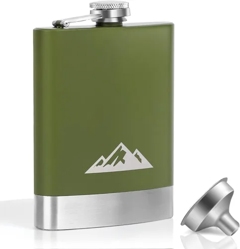 Vista 8 de KWANITHINK Frasco de cadera para licor para hombres, frasco de whisky de acero inoxidable de 8 onzas con tapa y embudo integrados, para acampar al