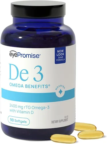 De3 Dry Eye Ultra Pure rTG Omega 3 - Apoyo para Ojos Secos - 2400 mg EPA y DHA - Nuevo y Mejorado-Sin Eructos-3 por día porción, suministro de 1 mes