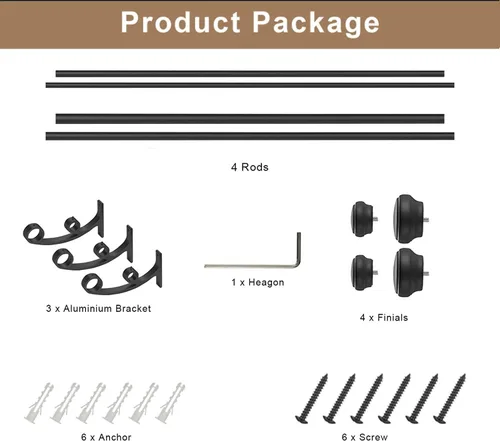 Vista 7 de Barras de cortina modernas dobles, barra de cortina mate negra de 36 a 72 pulgadas, barras de cortina con tapas de extremo decorativas simples de 1