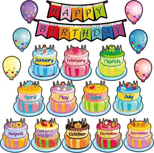 Outus 20 Piezas Juego de Tablero de Anuncios de Feliz Cumpleaños Tabla de Cumpleaños Decoración de Pared para Aula Recortes Póster de Calendario de