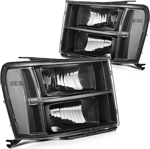 Vista 21 de Conjunto de faros delanteros para Chevy Avalanche 1500 2003-2006 para Avalanche 2500 03-06 para 1500 Classic 2007 carcasa negra reflector ámbar