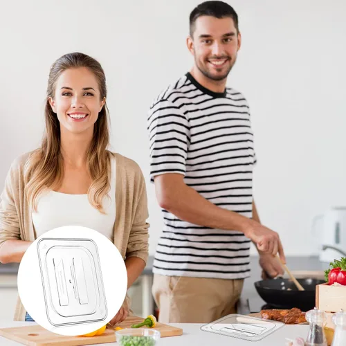 Vista 5 de Hoolerry 24 tapas de sartén de alimentos con asa de policarbonato tamaño 1/6 tapa transparente para restaurante, contenedor de alimentos comerciales