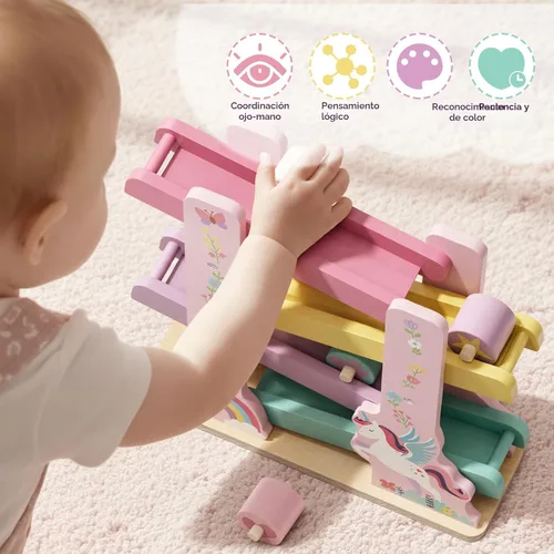 Vista 7 de Lehoo Castle Juguete de rampa de coche de madera de dinosaurio para niños Beige