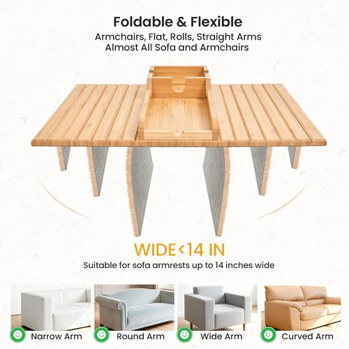 Vista 2 de GEHE Soporte para taza de sofá, bandeja de brazo de sofá anti caída, soporte de bambú natural para sofá, más seguro para tu familia, bandeja