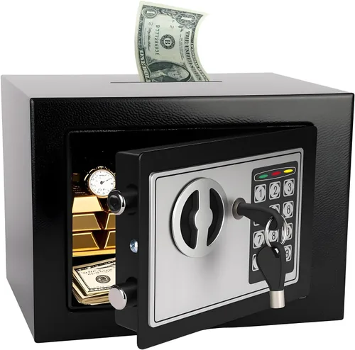 Caja de seguridad electrónica mini MAESTON con teclado digital y llaves, pequeñas cajas de depósito seguro con ranura para monedas, cajas de