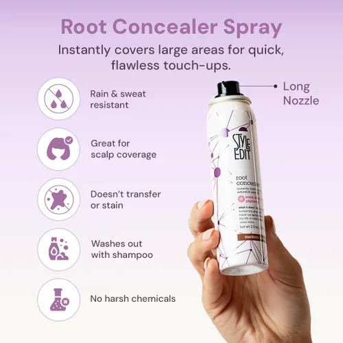 Vista 2 de Corrector de raíz marrón medio, spray de retoque para cabello castaño medio, cubre temporalmente el cabello gris, paquete de 1