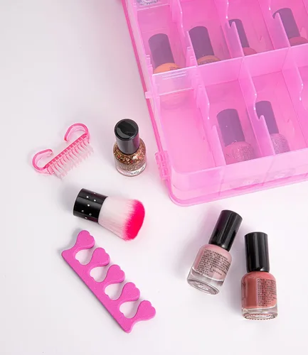 Vista 8 de Estuche organizador de esmaltes de uñas DreamGenius para 48 botellas con 2 separadores de uñas, soporte de doble cara para esmaltes de uñas en gel