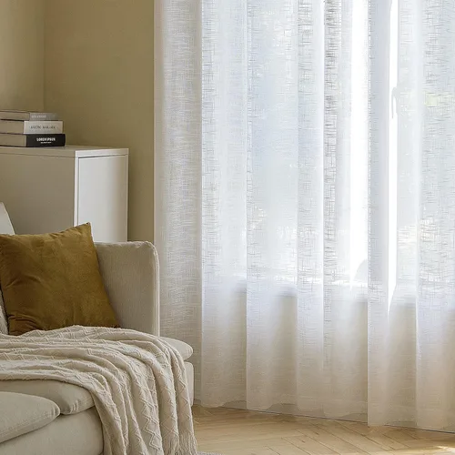 Vista 7 de MIULEE Cortinas blancas de 72 pulgadas de largo, 2 paneles de lino semitransparentes, elegantes cortinas filtrantes de luz, con bolsillo para barra