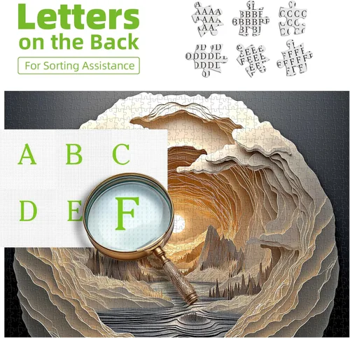 Vista 3 de Rompecabezas de arte visual 3D para adultos, 500 piezas, rompecabezas de cueva amanecer, para adultos, hermosos rompecabezas de paisaje