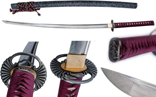 Vista 13 de Samurai Katana,1060 acero de alto carbono,Acero T10,Acero de Damasco,Aleación Tsuba,Mango de madera maciza