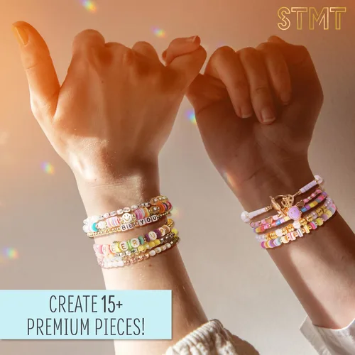 Vista 2 de Kit de joyería con cuentas de STMT para bricolaje - Hace 15 piezas premium, incluye suministros para hacer pulseras, cuentas de letras, dijes