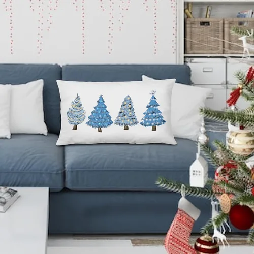 Vista 3 de KEUSPI Decoración Costera de Navidad - Fundas de almohada azules con árbol de Navidad de 12 x 20 pulgadas, fundas de almohada de Navidad