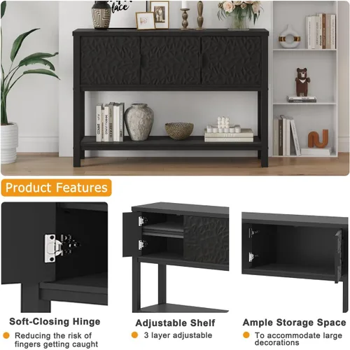 Vista 4 de FATORRI Mesa de sofá consola, mesa de entrada con almacenamiento, modernas mesas de vestíbulo con puertas para pasillo, comedor, sala de estar