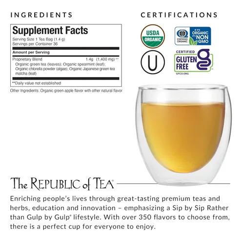 Vista 3 de The Republic of Tea – Té Detox SuperGreen Orgánico, 36 bolsas de té, sin gluten
