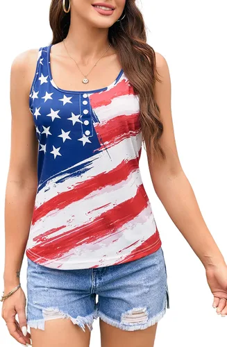 Tutorutor Camiseta sin mangas con la bandera estadounidense para mujer, diseño patriótico de estrellas de Estados Unidos, para el Día de la