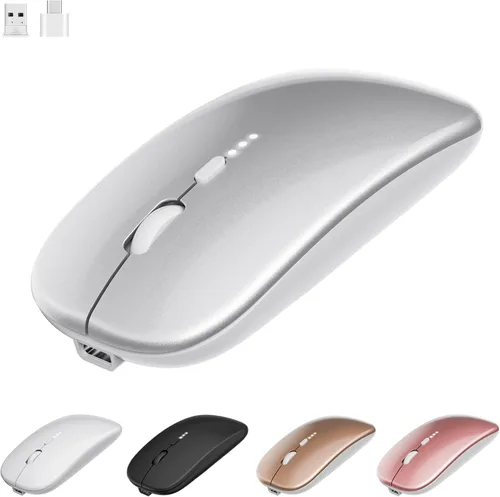 Vista 10 de QIJIAYI Ratón silencioso inalámbrico recargable delgado - Tecnología inalámbrica y Bluetooth de 2.4 G - Modos de conexión flexibles a través