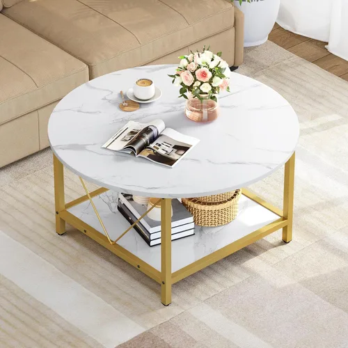 Vista 30 de YITAHOME Mesas de centro para sala de estar, mesa de centro redonda pequeña con almacenamiento, mesa de centro moderna de 2 niveles, mesa central