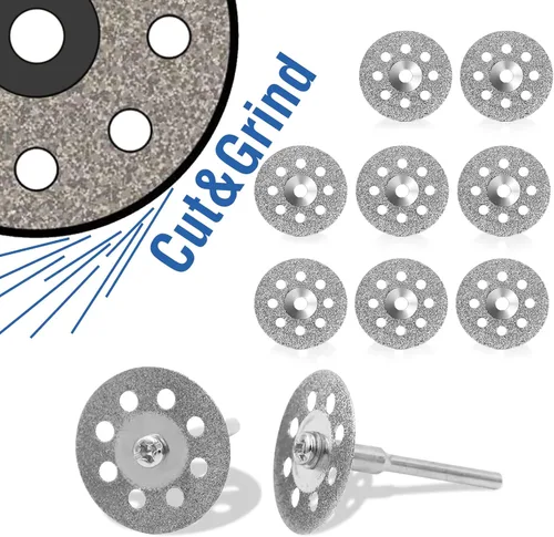 10 pcs Diamond Cutting Wheel Cut Off Discs Coated Rotary Tools W/Mandrel 22mm for Dremel