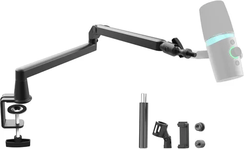 Brazo de micrófono de perfil bajo de 5.9 in extra elevador, brazo de brazo de micrófono ajustable, soporte de micrófono montado en el escritorio de