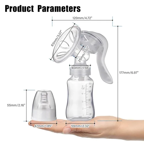 Vista 7 de Elfzone Extractor de Leche Manual - Bomba de Mano de Succión Ajustable de Silicona para Lactancia, Pequeño Extractor Manual Portátil de Leche