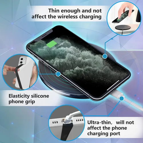 Vista 5 de UKON Agarre de silicona para teléfono, 2 correas de teléfono reutilizables con tres tiras cortas de silicona, combinación de bricolaje