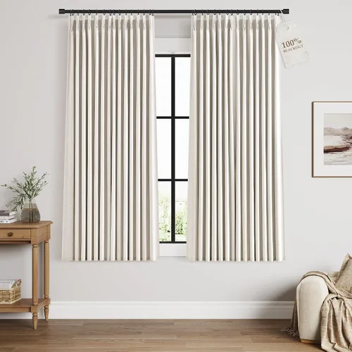 Vista 22 de Nanspring Cortinas plisadas de lino 100% opacas de 96 pulgadas de largo Natural