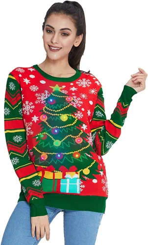 Vista 3 de Idgreatim - Suéter de punto para mujer, hombre, diseño de Navidad feo, manga larga, talla S, XXL