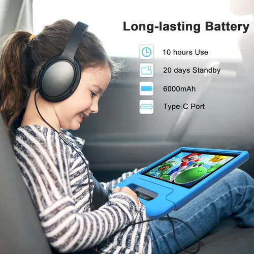 Vista 5 de Tableta Android de 10.1 pulgadas para niños, adolescentes, Octa-Core 8 GB de RAM 64 GB de almacenamiento (1 TB expandible), pantalla IPS HD, control