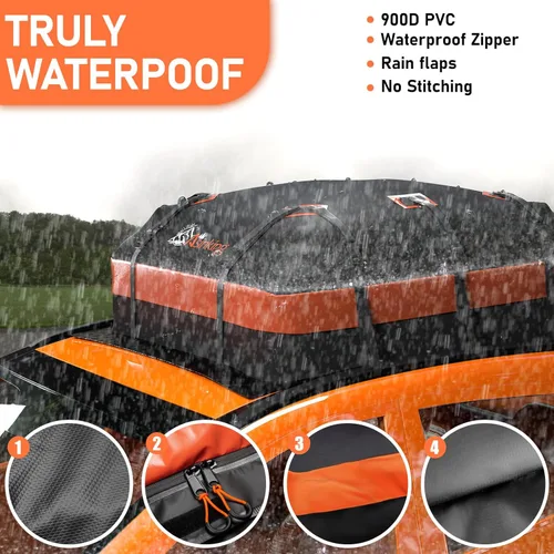 Vista 4 de Asinking Bolsa de techo para automóvil, bolsa de carga superior de 15 pies cúbicos, impermeable para todos los autos con/sin estante, incluye