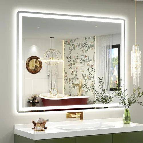 Vista 19 de SMIROR Espejo de baño LED con luces de 22" x 30", espejo de tocador rectangular redondeado iluminado para pared, iluminado frontal y retroiluminado