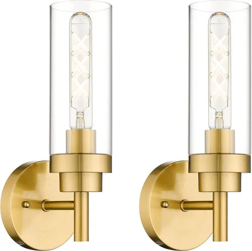 Vista 33 de Emak Lámparas de baño negras de 22 pulgadas sobre espejo, lámpara de tocador de baño de 2 luces con pantalla de vidrio transparente, paquete de 2