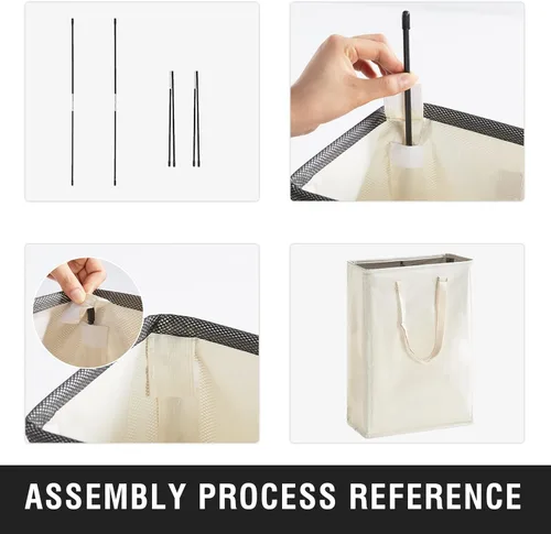 Vista 6 de TECHMILLY Cesta de lavandería delgada con asas largas ajustables, cestas pequeñas de lavandería de 45L con parte superior de malla, cesta de ropa