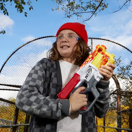 Vista 7 de Nerf Mega CycloneShock - Pistola de juguete, estilo de color Hotrod, tambor de 6 dardos, 6 dardos AccuStrike, fácil cebado (exclusivo de Yaxa)