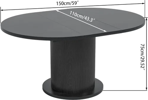 Vista 2 de Mesa de comedor redonda de 59 pulgadas para 6, moderna mesa de cocina de granja, mesas de comedor circulares con base de tira de madera para cocina