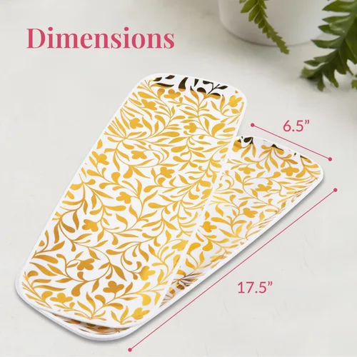 Vista 3 de Prestee Paquete de 3 Bandejas de Servir de Plástico Dorado para Fiestas - 13 x 9 Pulgadas Elegantes Bandejas de Servir para Alimentos, Postres