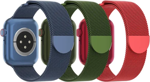 Vista 9 de 3 Pack Mesh Metal Band Compatible with Apple Watch Band 38mm 40mm 41mm 42mm 44mm 45mm 46mm 49mm, Stainless Steel Magnetic Loop Strap for iWatch