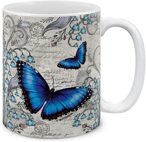 Vista 8 de MUGBREW Taza de té de cerámica de la taza de café de la mariposa púrpura de 2 tonos, 11 OZ