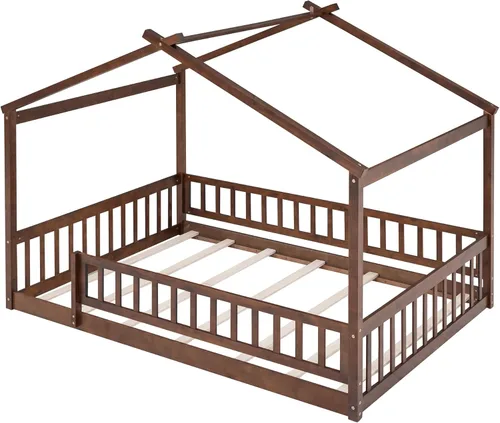 Vista 233 de Merax Cama de madera de tamaño individual con dos cajones, marco de cama de madera con techo para niños, adolescentes, niños o niñas, gris