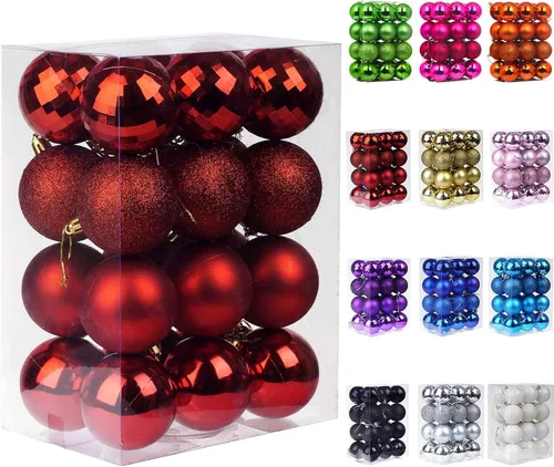 Vista 38 de Emopeak 24 bolas decorativas para árbol de Navidad, 4 estilos inastillables, decoración de árbol de Navidad, esferas colgantes para decoración