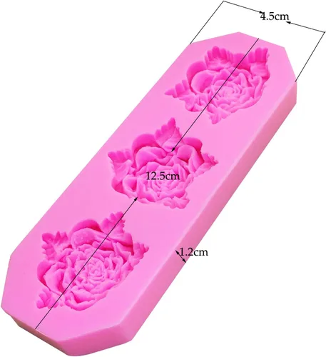 Vista 5 de Tvoip Molde de silicona de flor de rosa, 2 piezas, molde de fondant, herramientas de decoración de pasteles, molde de chocolate, para hornear