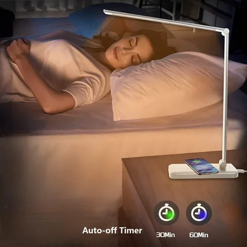 Vista 5 de White crown Lámpara de escritorio LED regulable, lámpara de lectura con puerto de carga USB, 5 modos de iluminación, control sensible, temporizador