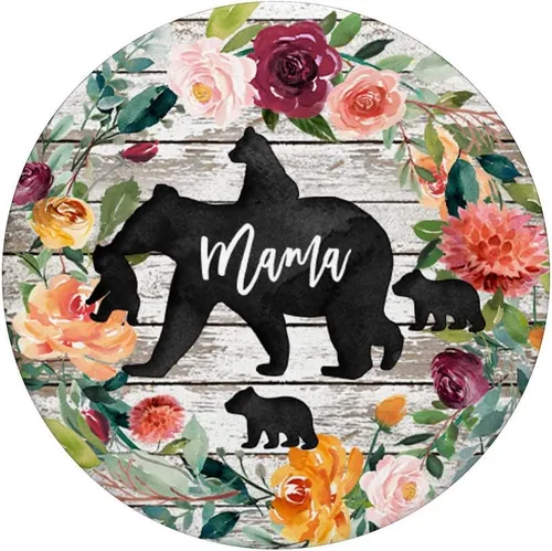 Vista 3 de Mama Bear - Corona de cuatro cubitos de madera rústica de acuarela floral – PopSockets agarre y soporte para teléfonos y tabletas, Negro
