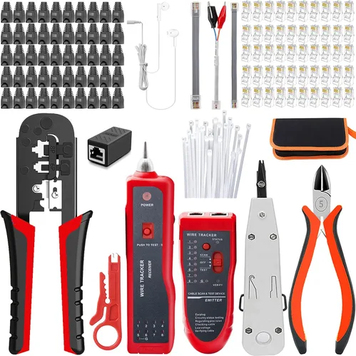 Vista 8 de LEATBUY - Kit de herramientas de crimpadora CAT5 para RJ45/RJ11/RJ12/CAT6/Cat5e, cortador profesional de conectores de cables de crimpadora de red