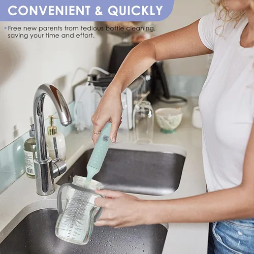 Vista 2 de Juego de cepillos eléctricos para botellas con cepillo eléctrico de silicona para biberones, cepillo para pezones, cepillo limpiador de pajilla