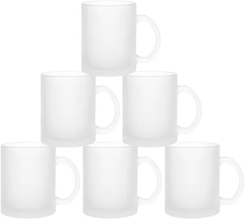 Vista 2 de MR.R Juego de 6 tazas de vidrio esmerilado de 11 onzas, tazas de café con asa para transferencia de revestimiento térmico térmico