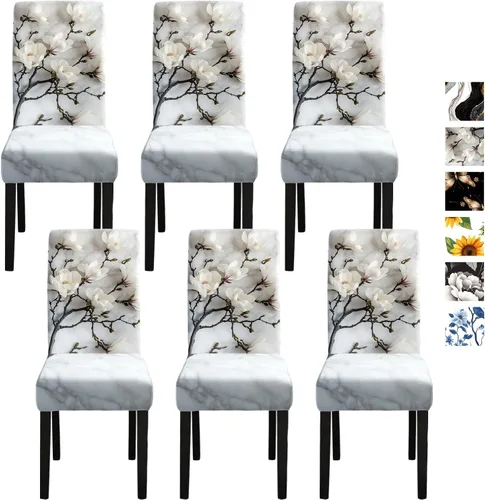 Vista 24 de ANNA QUEEN Juego de 6 fundas para sillas de comedor y cocina, fundas elásticas lavables para sillas de comedor, decoración elegante del hogar