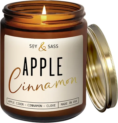 Vista 11 de Vela de Sidra de Manzana, Velas de Otoño Sidra de Manzana, Canela y Nuez Moscada - Infundida con Aceites Esenciales Vela Aromática de Sidra